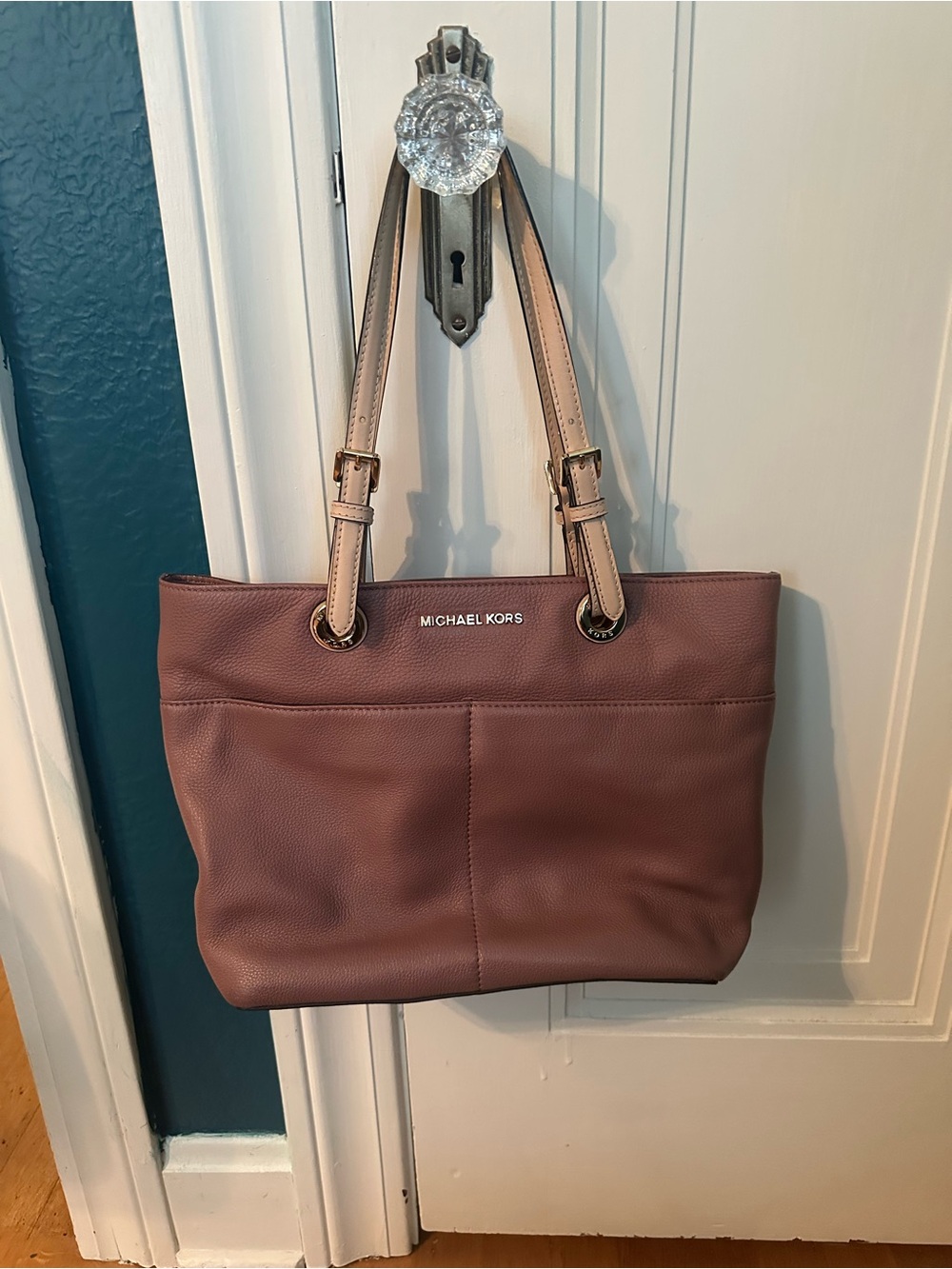 Michael Kors Mauve Leather Tote with Beige Straps